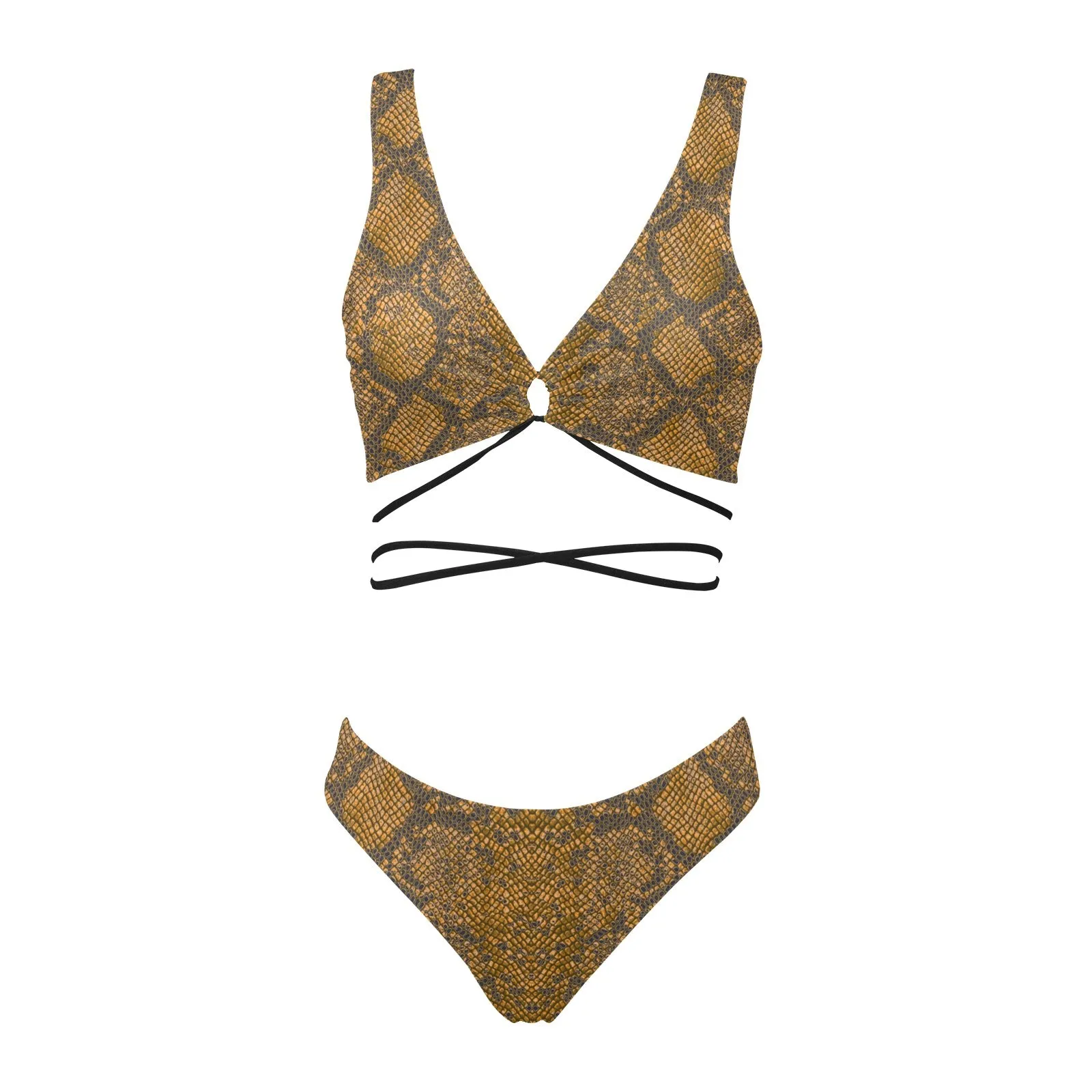 bronze snakeskin print Cross String Bikini Set (Model S29)